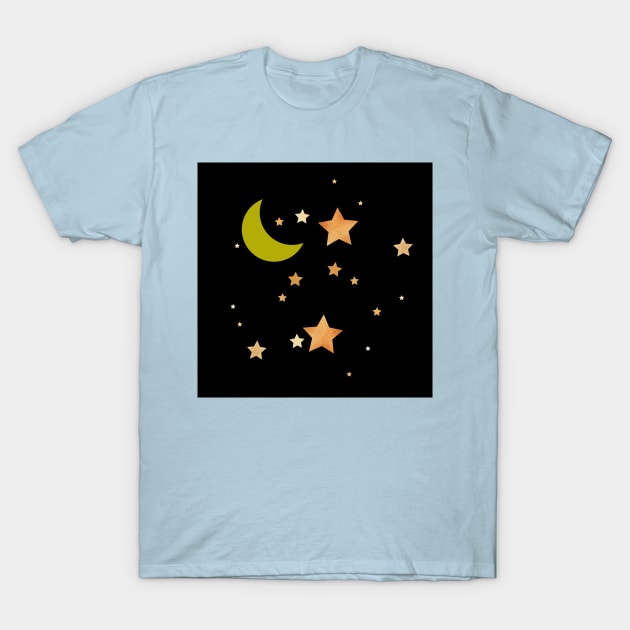 Cute Crescent Moon and Stars in the Sky T-Shirt by aybe7elf